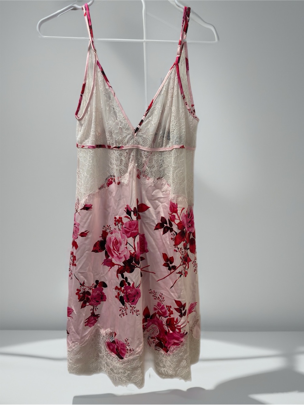 INC International Concepts Pink Floral Satin & Lace Chemise Size M